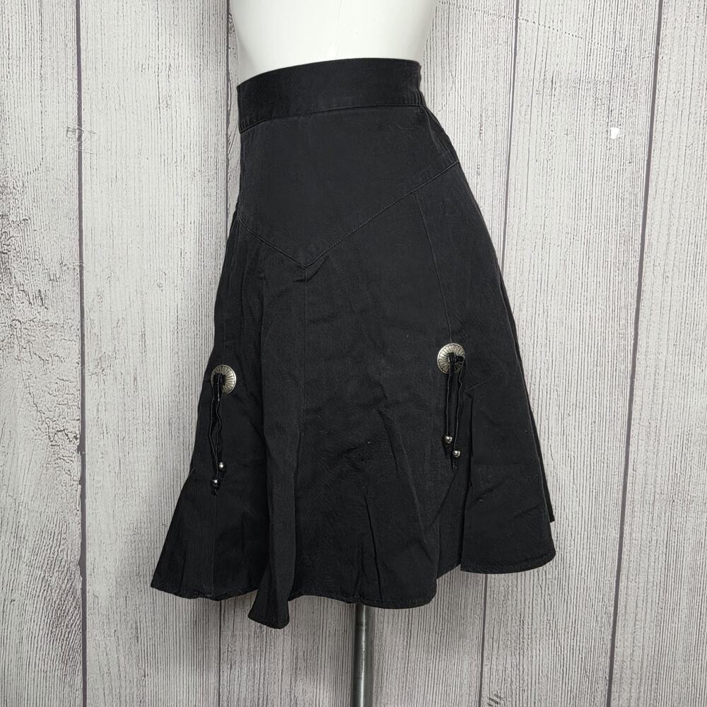 Vintage Circle T Black Cotton Western Skirt with Concho Detail, sz 7/8